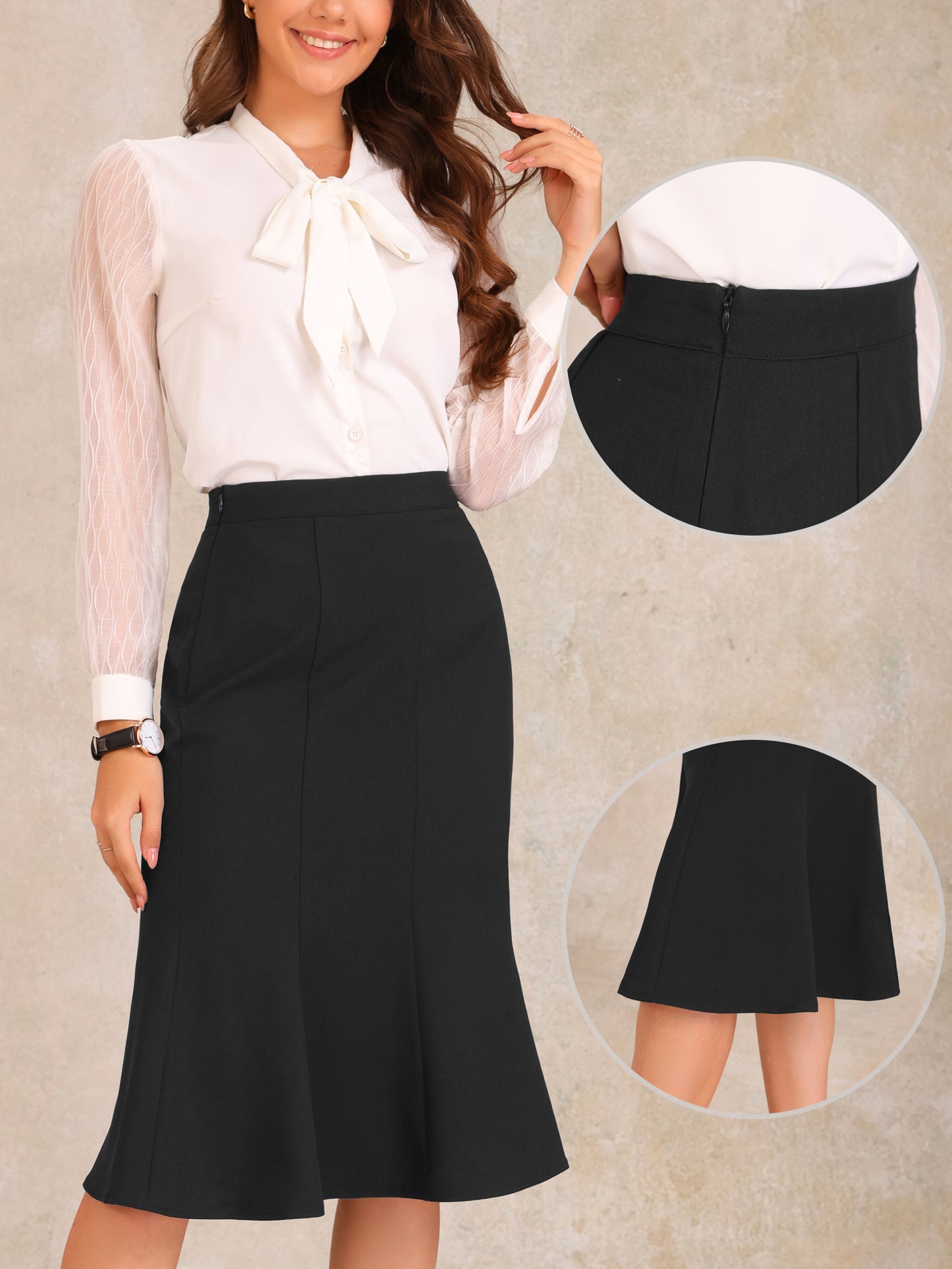 Women's Ruffle Hem Pencil Skirt Mermaid High Waist Business Elegant Casual Midi Skirt