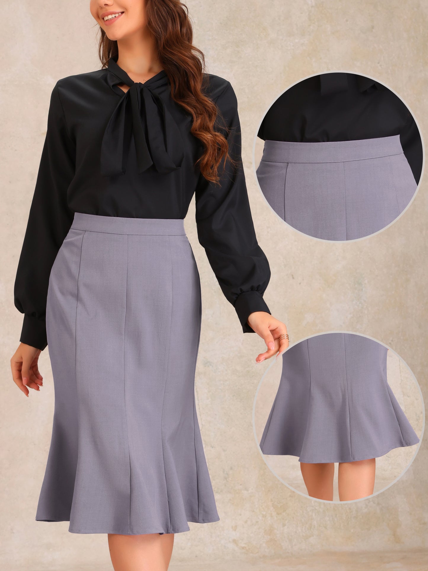 Women's Ruffle Hem Pencil Skirt Mermaid High Waist Business Elegant Casual Midi Skirt