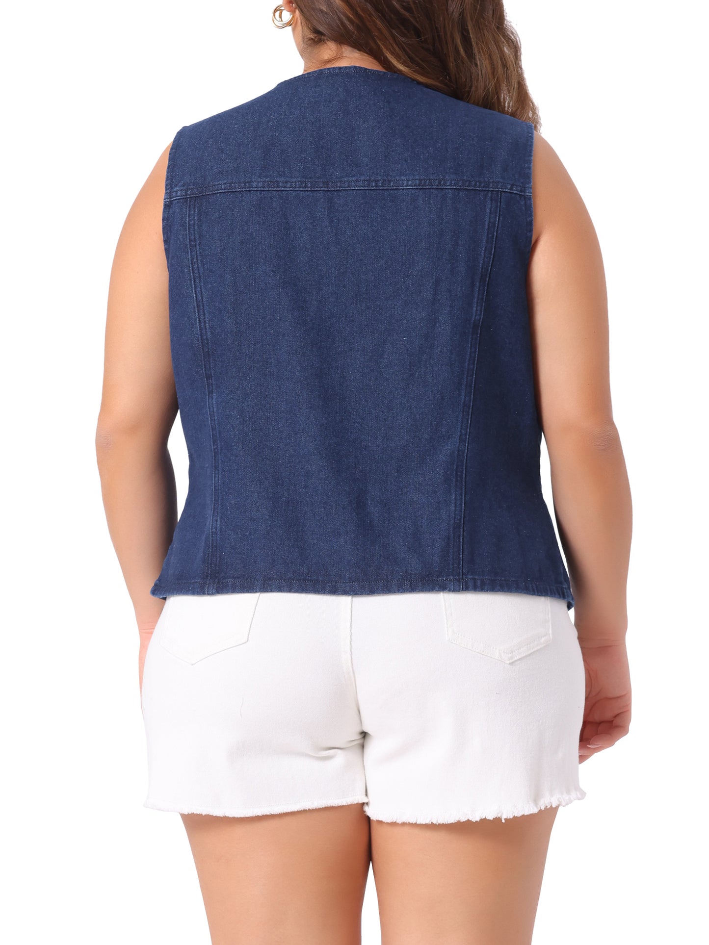 Women Plus Size Denim Jacket V Neck Sleeveless Utility Jean Denim Vest
