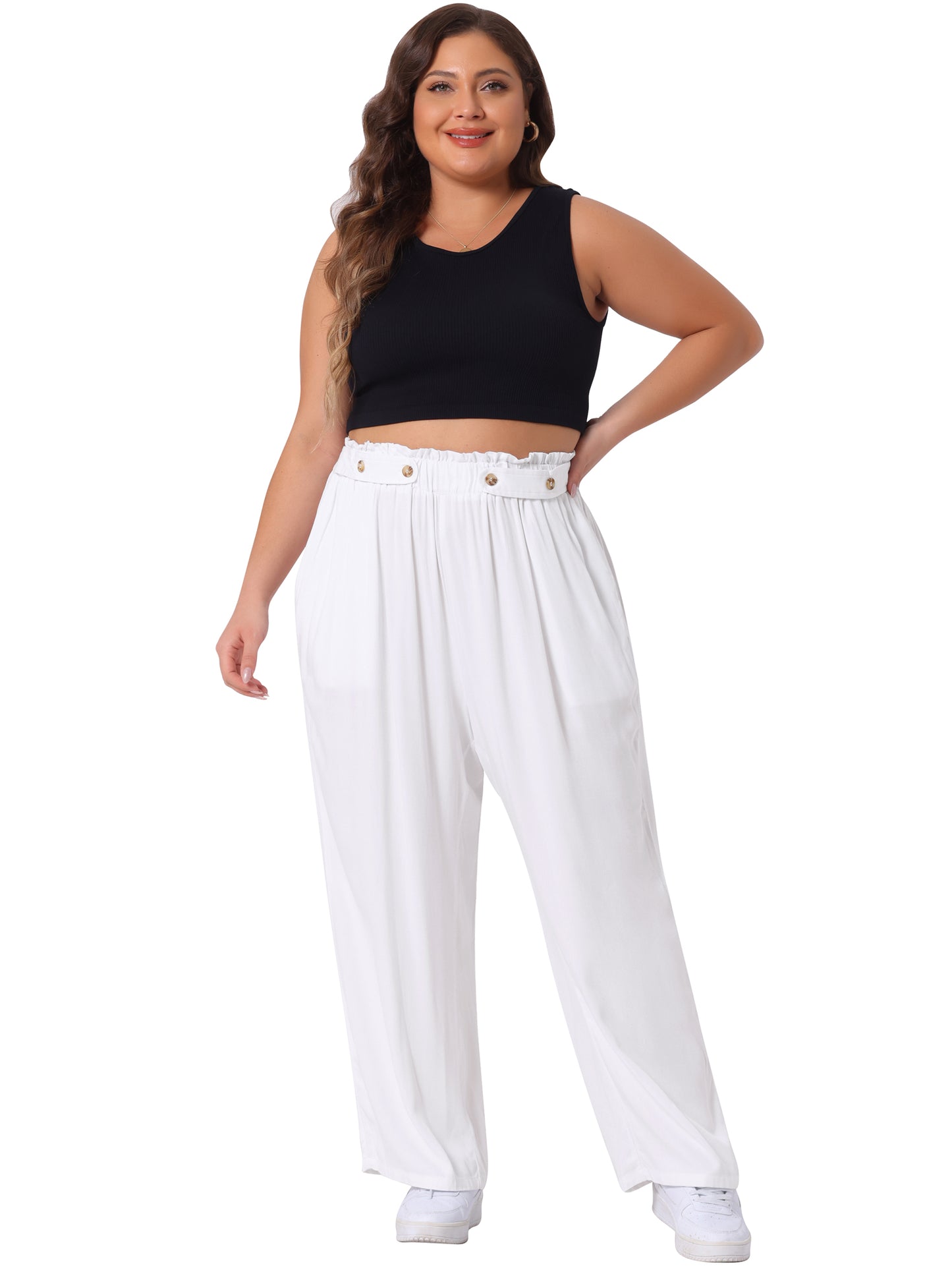 Women Plus Size Palazzo Pants Stretchy High Waisted With Pocket Wide Leg Long Pants
