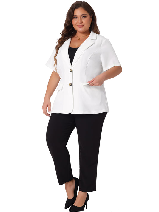 Blazer informal de talla grande para mujer, de manga corta, con solapa con muescas y botones, para trabajo y oficina