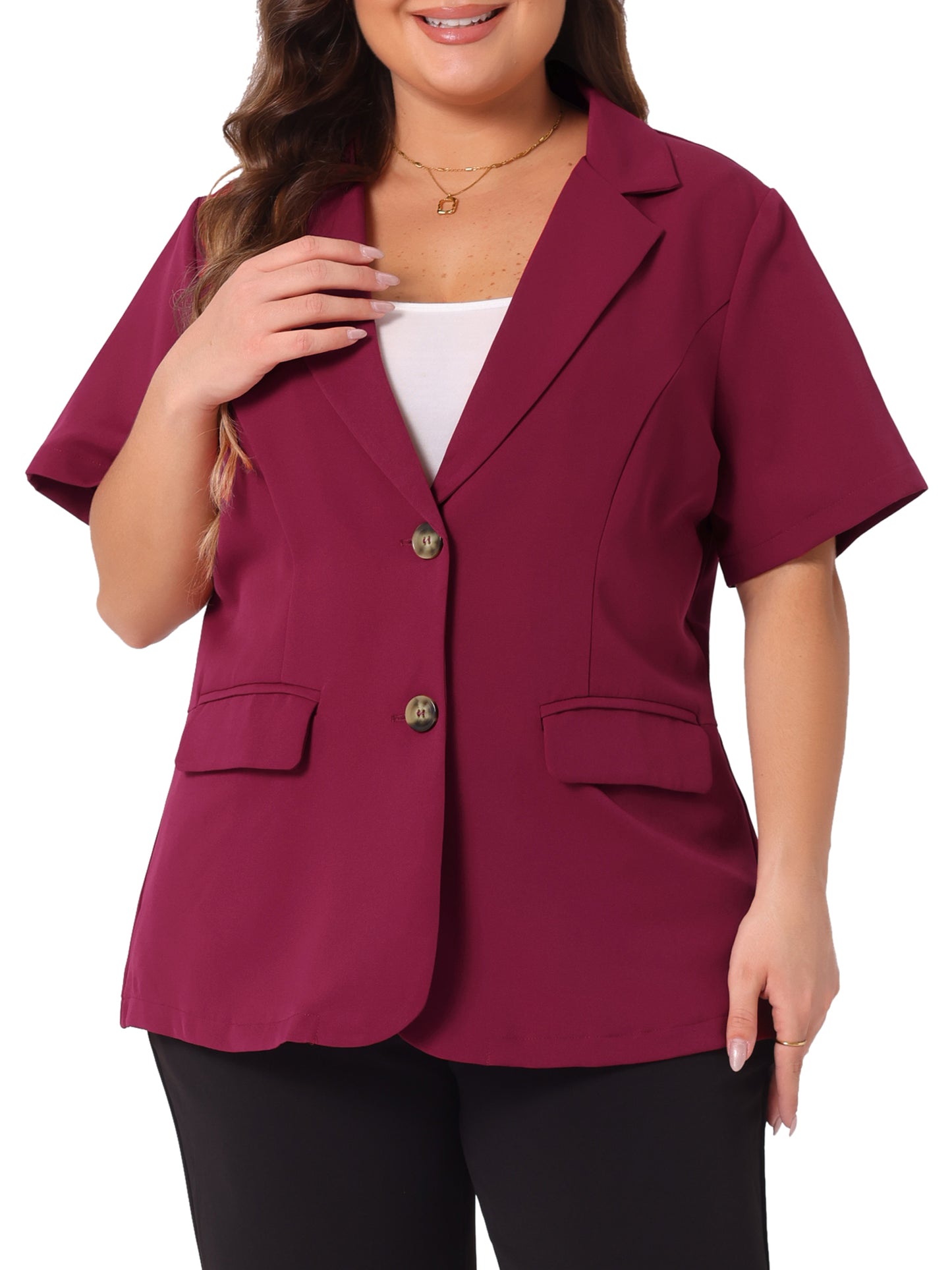 Women Plus Size Casual Blazers Short Sleeve Notched Lapel Button Work Office Blazer Suit Jacket