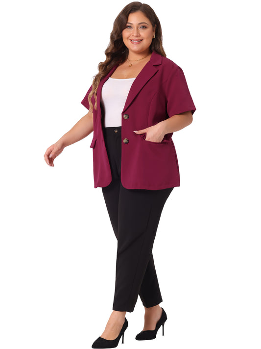 Blazer informal de talla grande para mujer, de manga corta, con solapa con muescas y botones, para trabajo y oficina