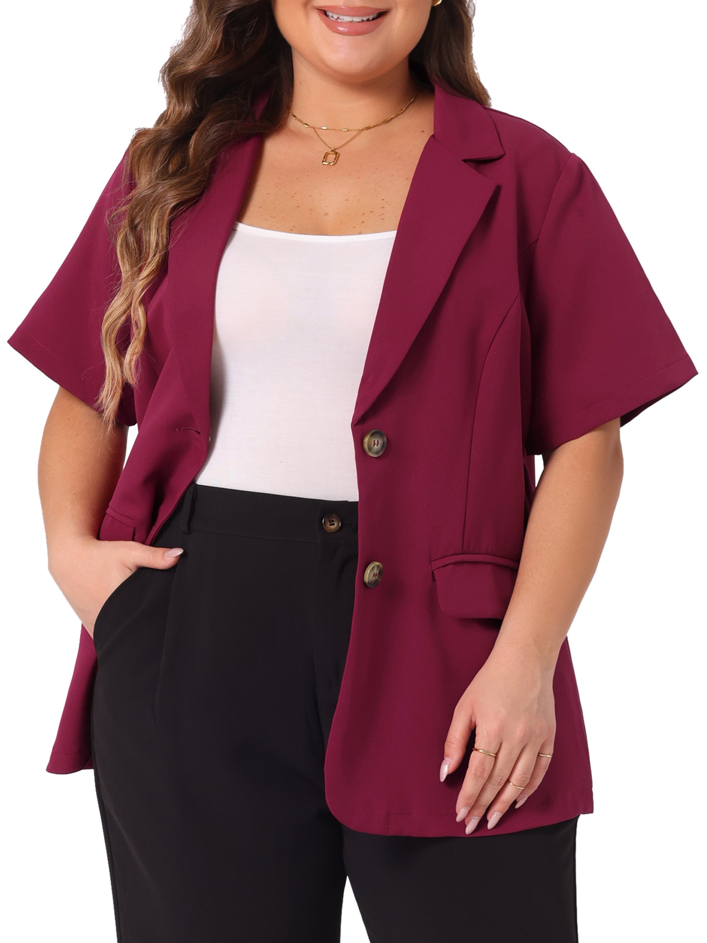 Women Plus Size Casual Blazers Short Sleeve Notched Lapel Button Work Office Blazer Suit Jacket