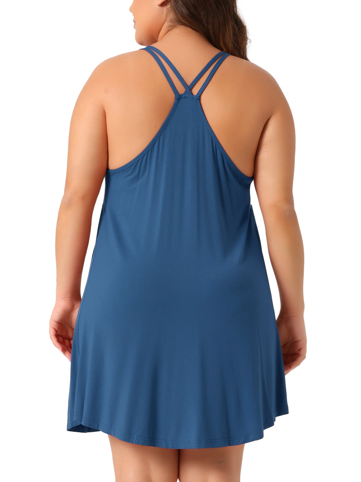 Camisón de talla grande para mujer, con tirantes finos, cuello en V, sin mangas, espalda cruzada, camisón