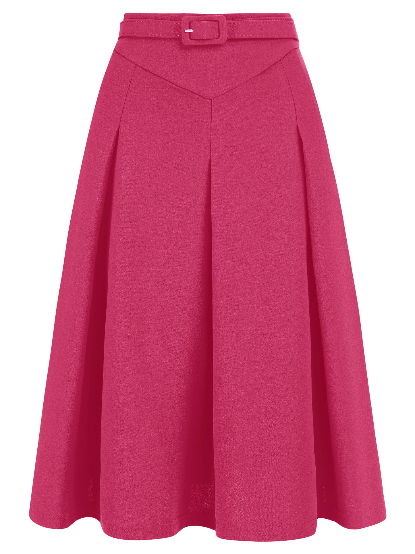 Women's Office Work Skirts Belted Waist Midi A-Line Pleated Skirt
