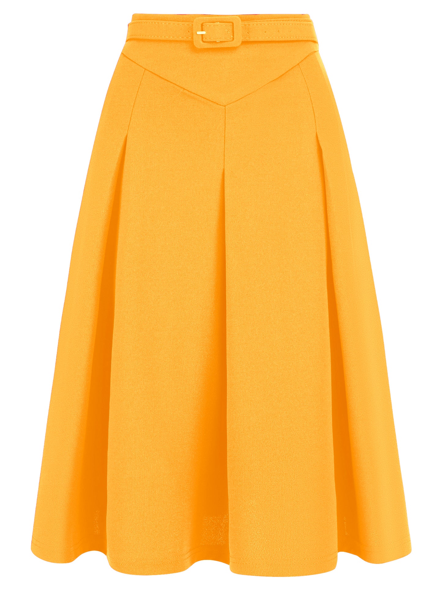 Women's Office Work Skirts Belted Waist Midi A-Line Pleated Skirt