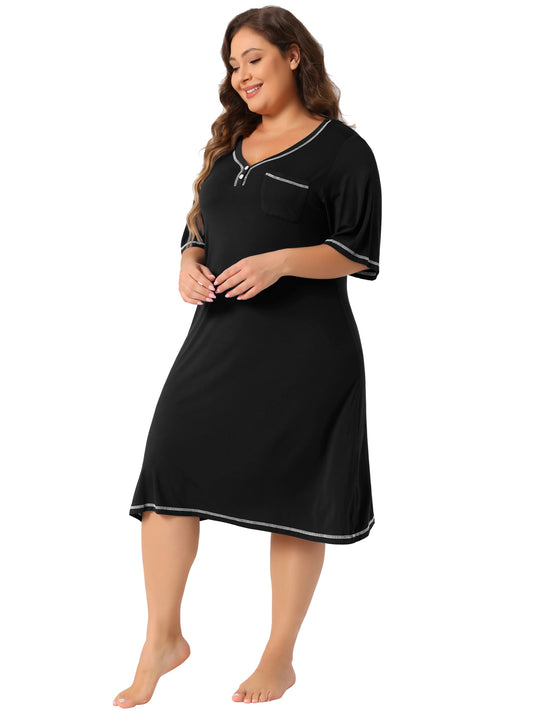 Women Plus Size Nightgowns Short Sleeve V Neck Loose Sleepshirt Casual Pajamas Dress