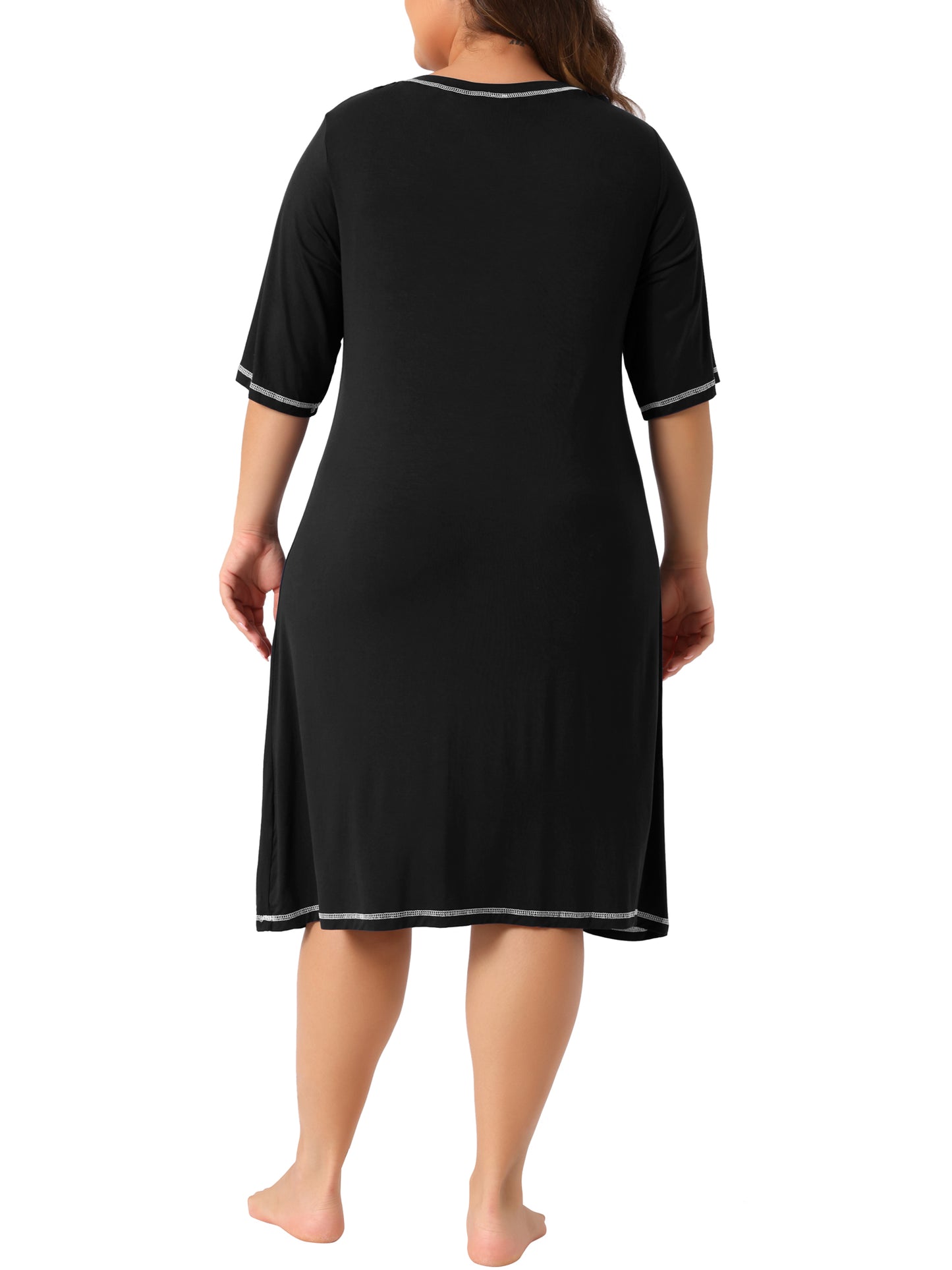 [PACK SALES] Women's Plus Size 2 Pieces Sleepshirts Short Sleeve V Neck Loose Nightgowns Button Front Casual Pajama Dress