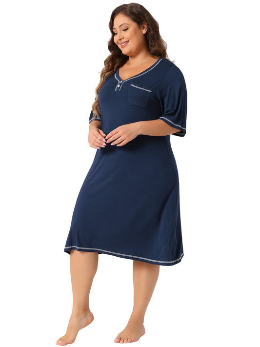 Camisones de talla grande para mujer, de manga corta, con cuello en V, holgados, informales, para dormir