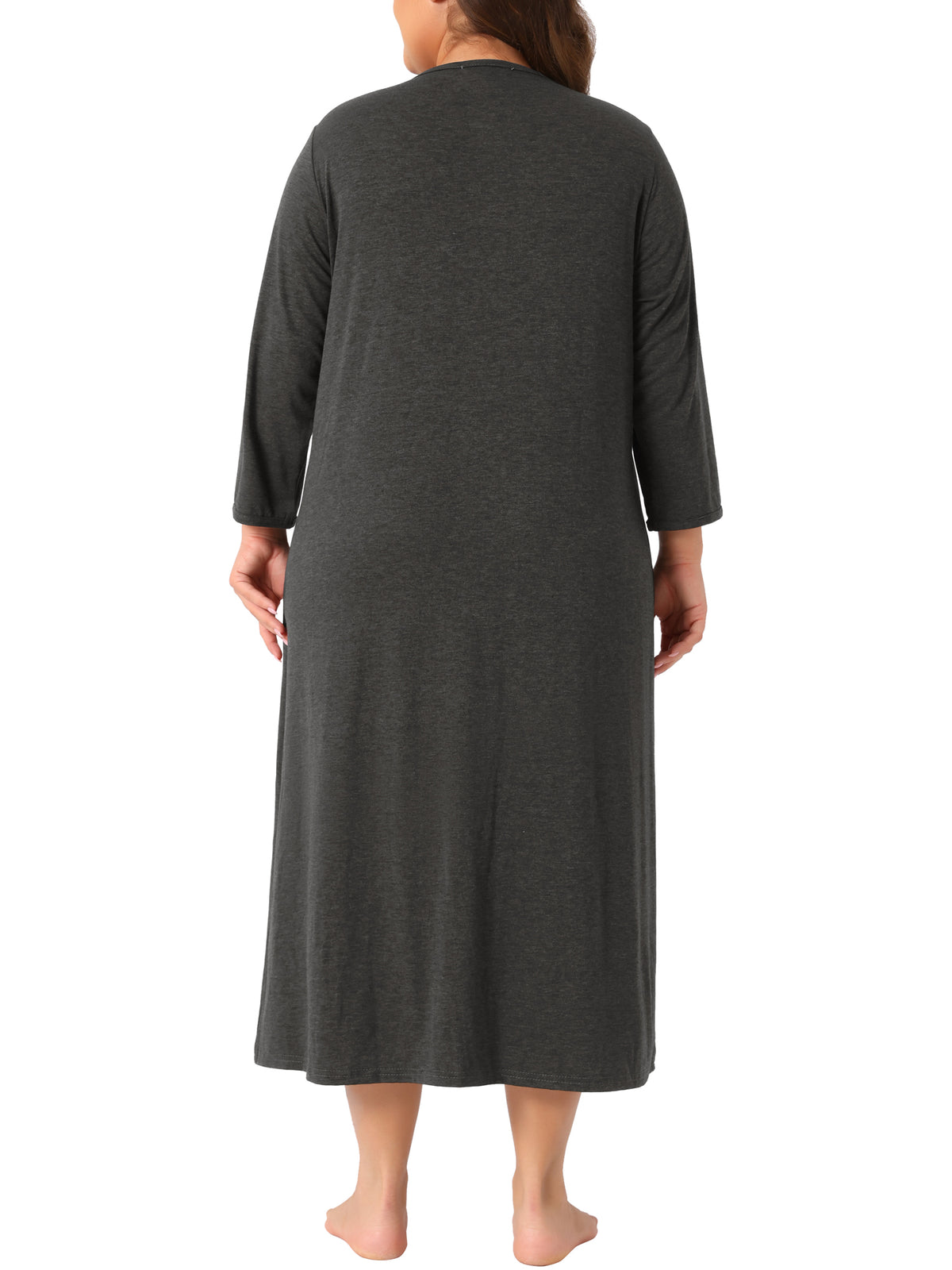 [PACK SALES] Women's Plus Size 2 Pieces Sleep Dress Zipper Front 3/4 Sleeve Robe Bathrobes Maxi House Nightgown with Pockets