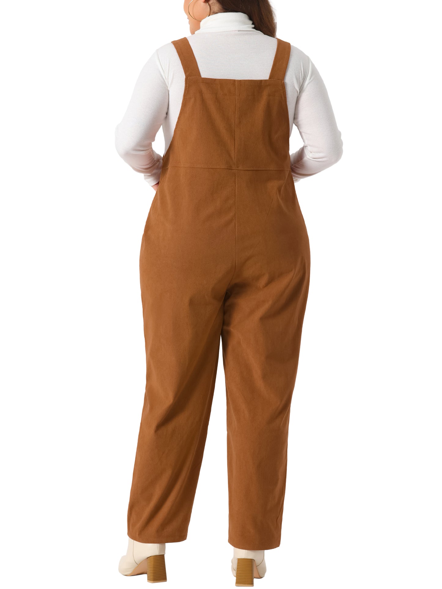 Women's Plus Size Corduroy Overalls Adjustable Straps Overall Jumpsuit with Pockets