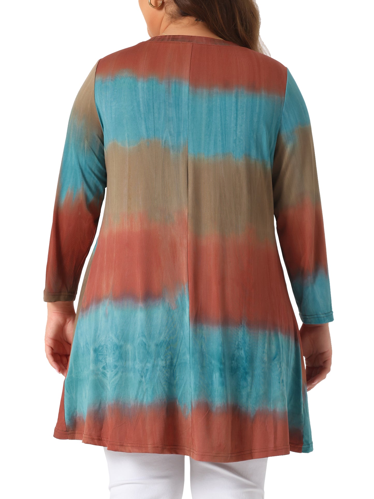Women Plus Size Tops Tie Dye Crew Neck 3/4 Sleeve High Low Tunic Tee T-Shirt