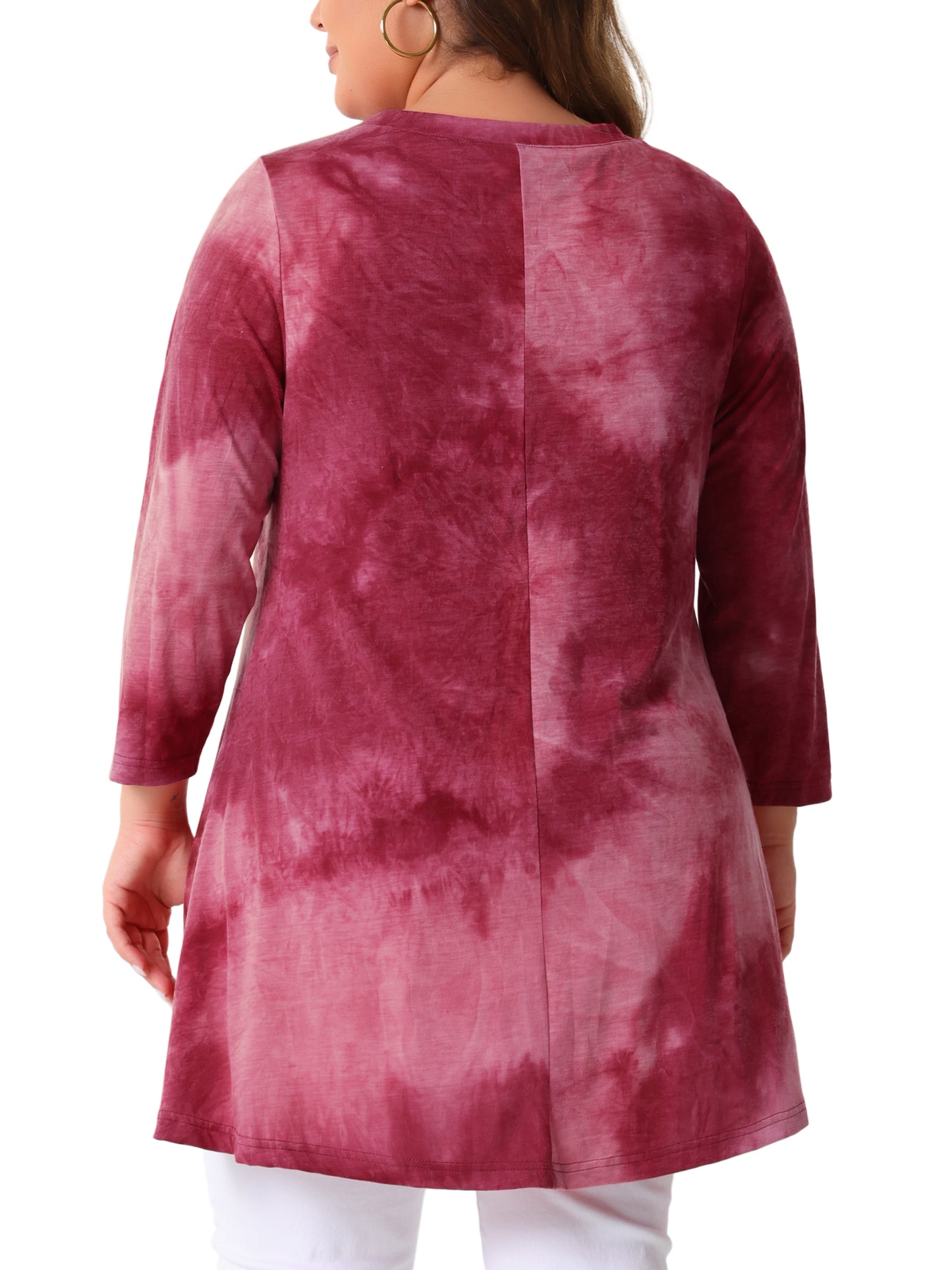 Women Plus Size Tops Tie Dye Crew Neck 3/4 Sleeve High Low Tunic Tee T-Shirt