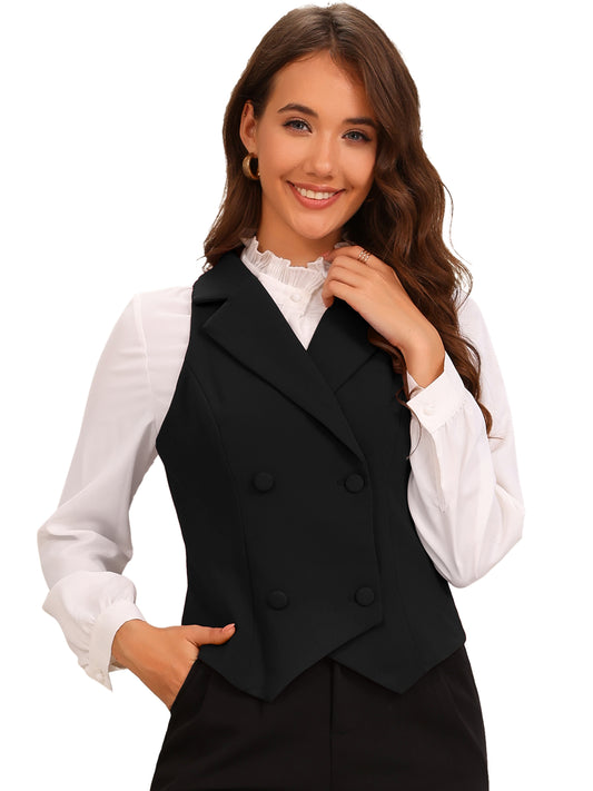 Women's Double Breasted V Neck Sleeveless Suit Vest