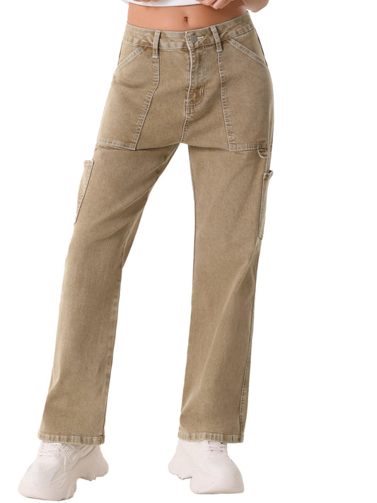 Women's High Waist Baggy Cargo Pants Street Style Casual Pants with Pockets