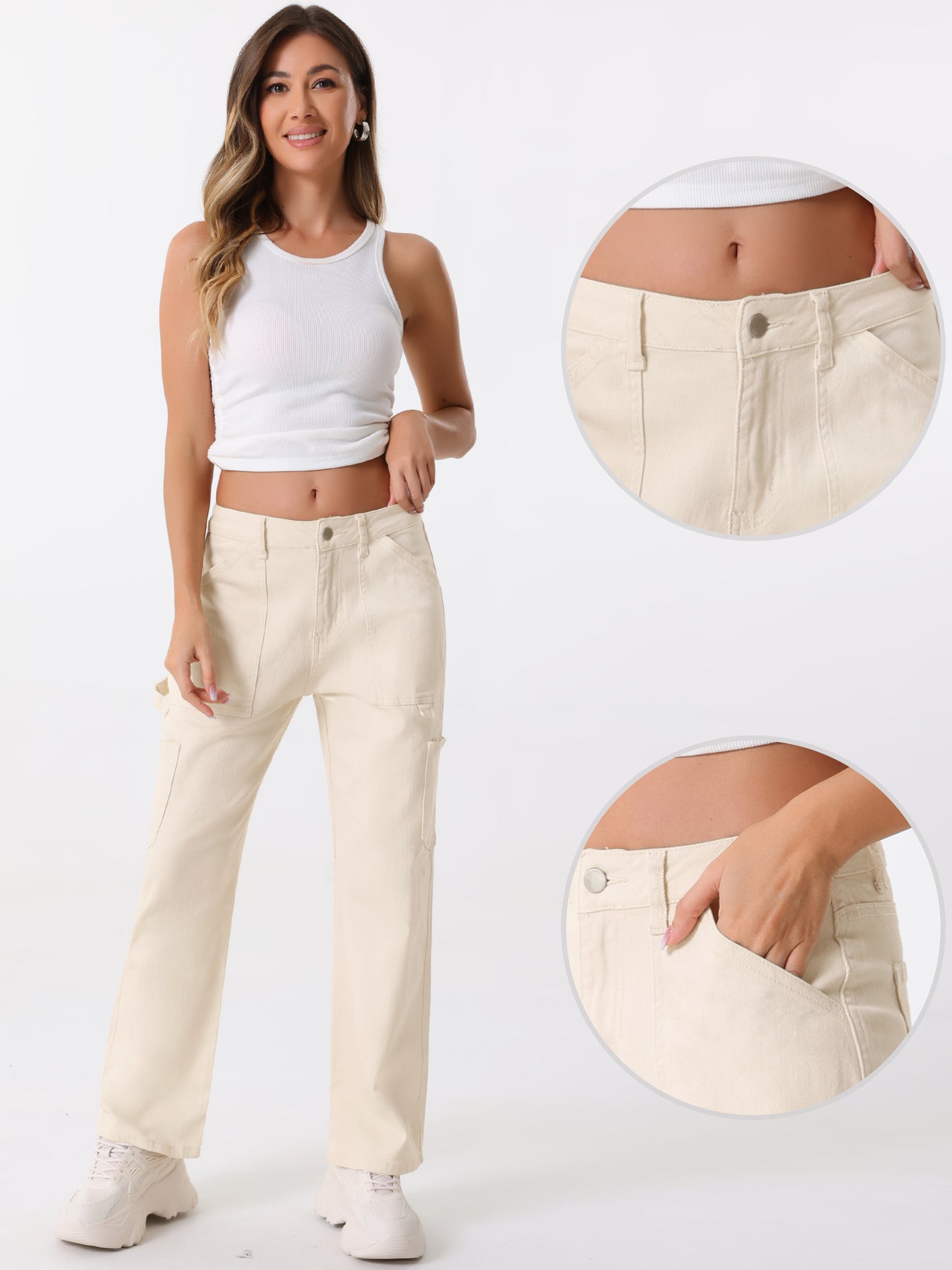 Women's High Waist Baggy Cargo Pants Street Style Casual Pants with Pockets