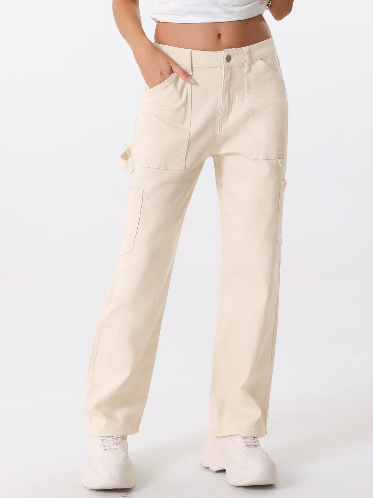 Women's High Waist Baggy Cargo Pants Street Style Casual Pants with Pockets