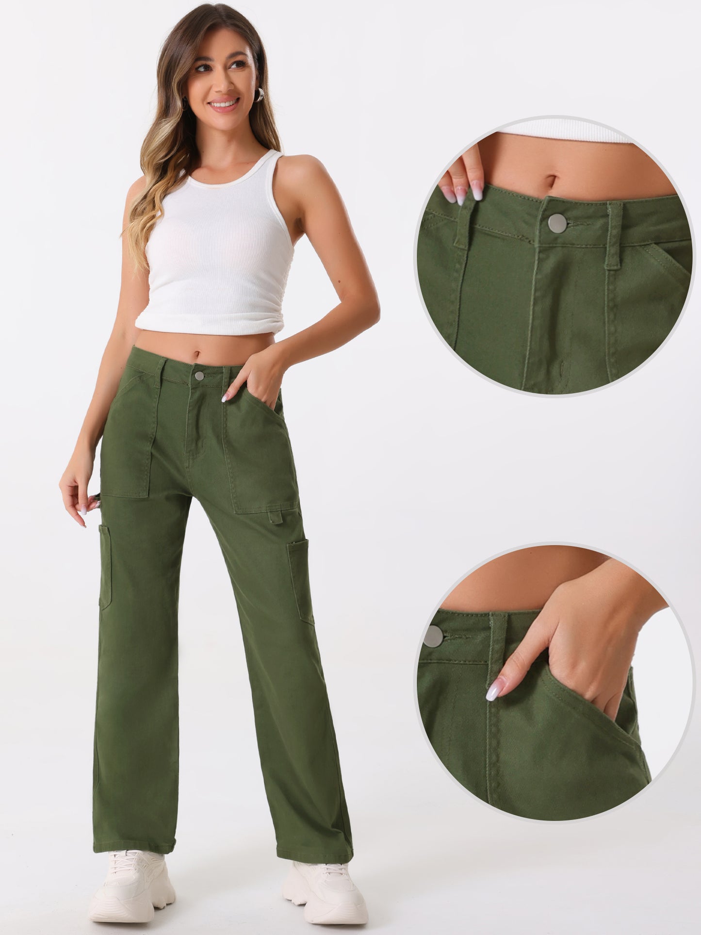 Women's High Waist Baggy Cargo Pants Street Style Casual Pants with Pockets