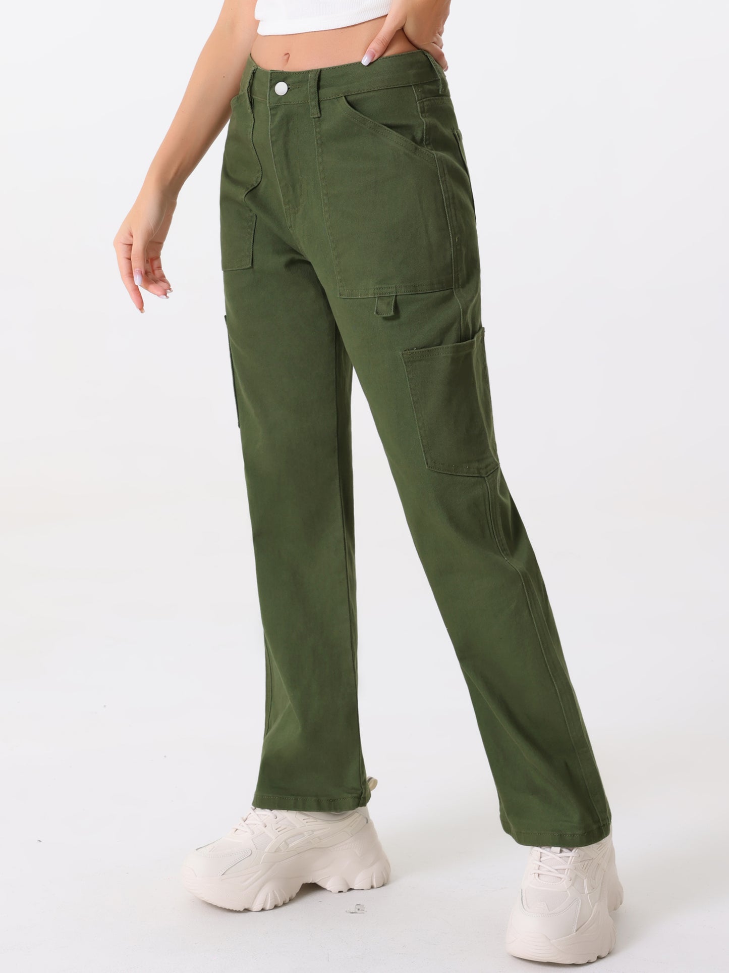 Women's High Waist Baggy Cargo Pants Street Style Casual Pants with Pockets