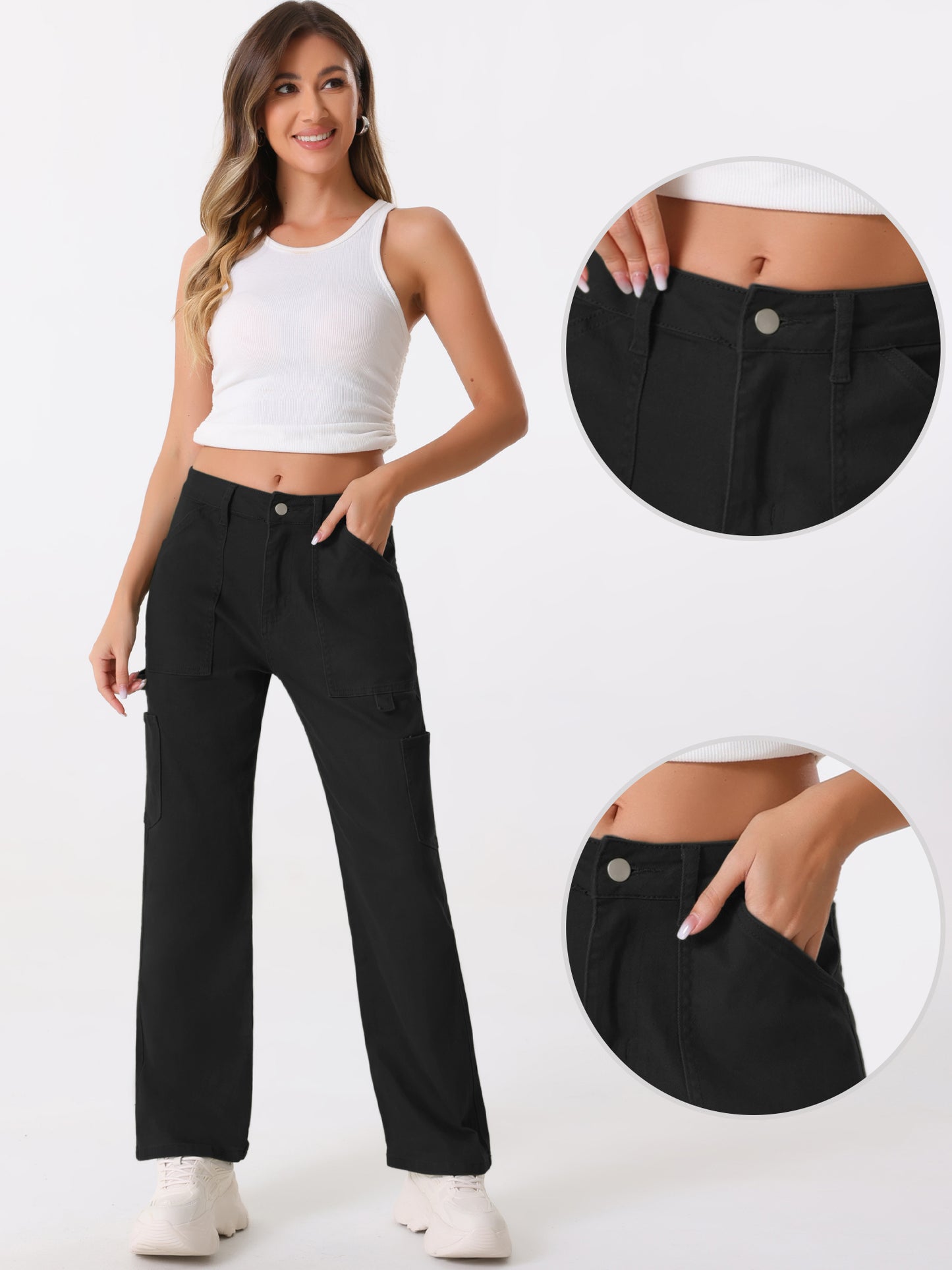 Women's High Waist Baggy Cargo Pants Street Style Casual Pants with Pockets