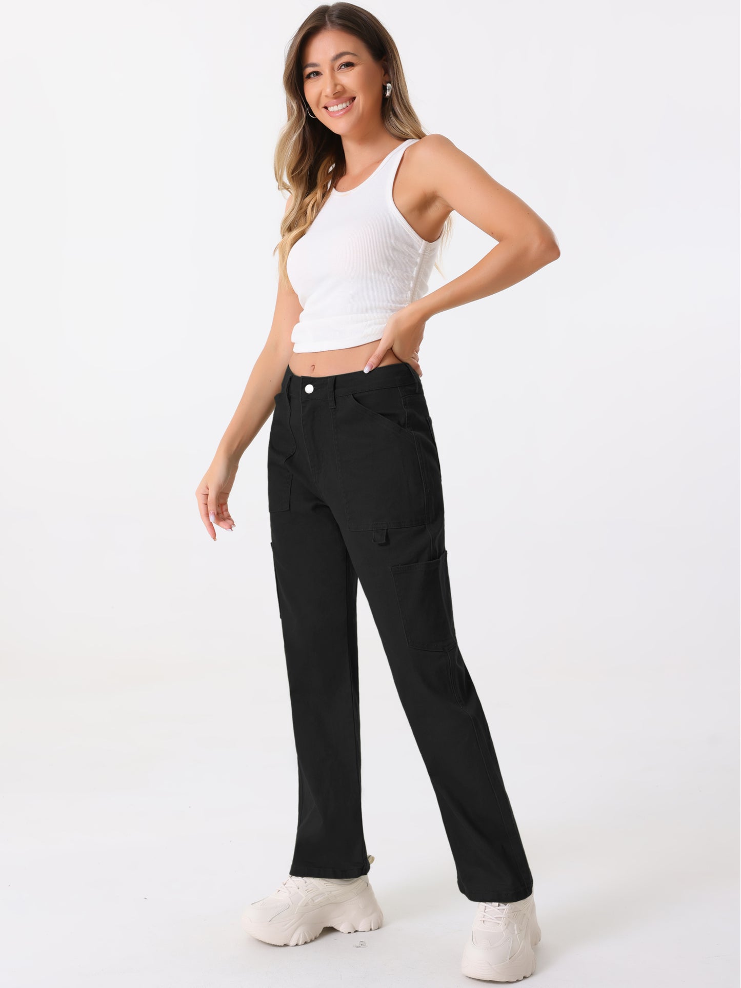 Women's High Waist Baggy Cargo Pants Street Style Casual Pants with Pockets