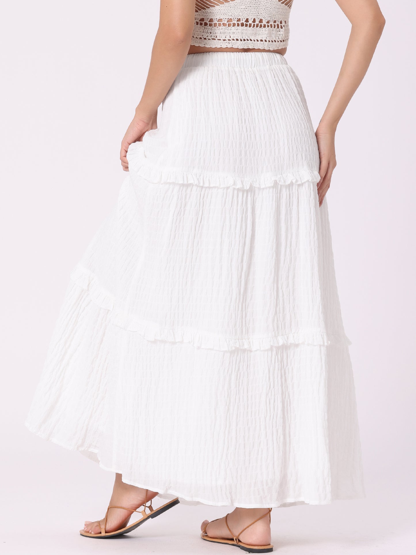 Women's Summer Boho Flowy Ruffle Swing A-Line Tiered Maxi Skirt