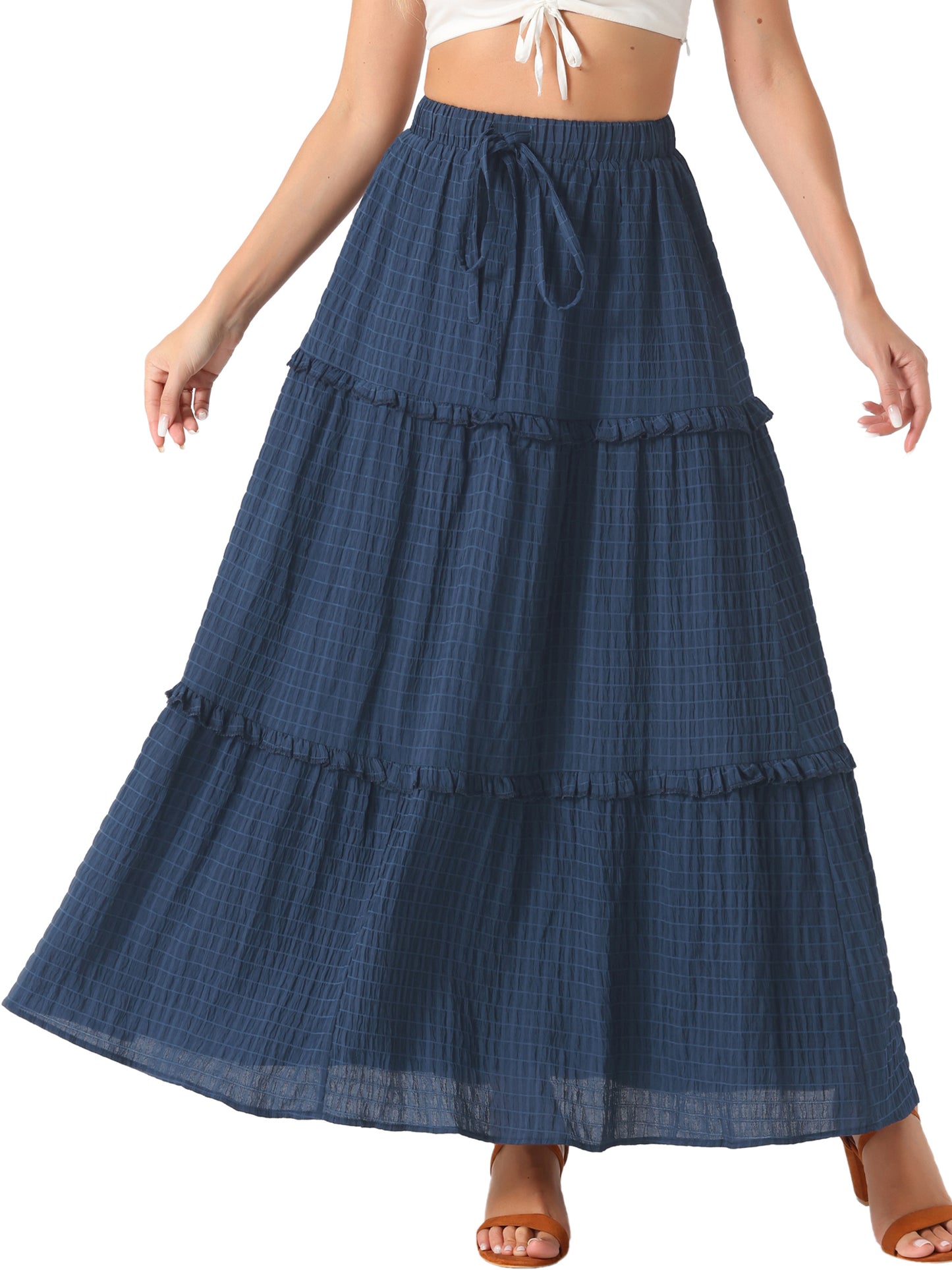 Falda larga de verano estilo bohemio con volantes, corte A y capas para mujer