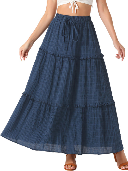 Falda larga de verano estilo bohemio con volantes, corte A y capas para mujer