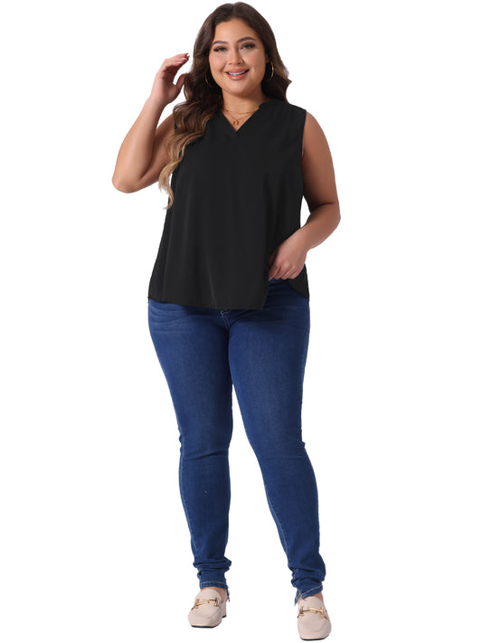 Women Plus Size Tank Tops V Neck Sleeveless Blouses Casual Basic Tank