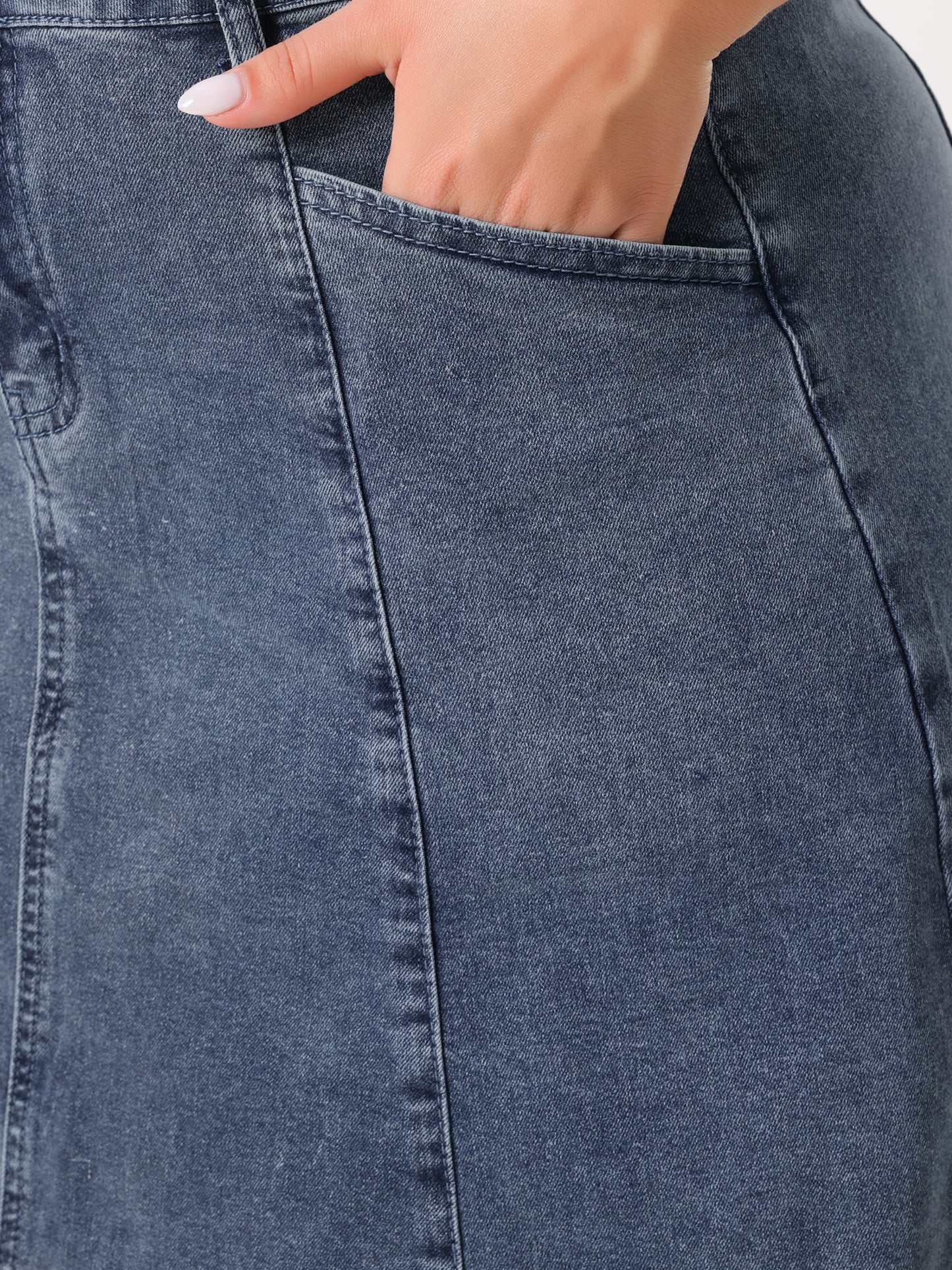 Women's Plus Size Denim Skirts Vintage High Waist with Pockets A-Line Midi Jean Skirt