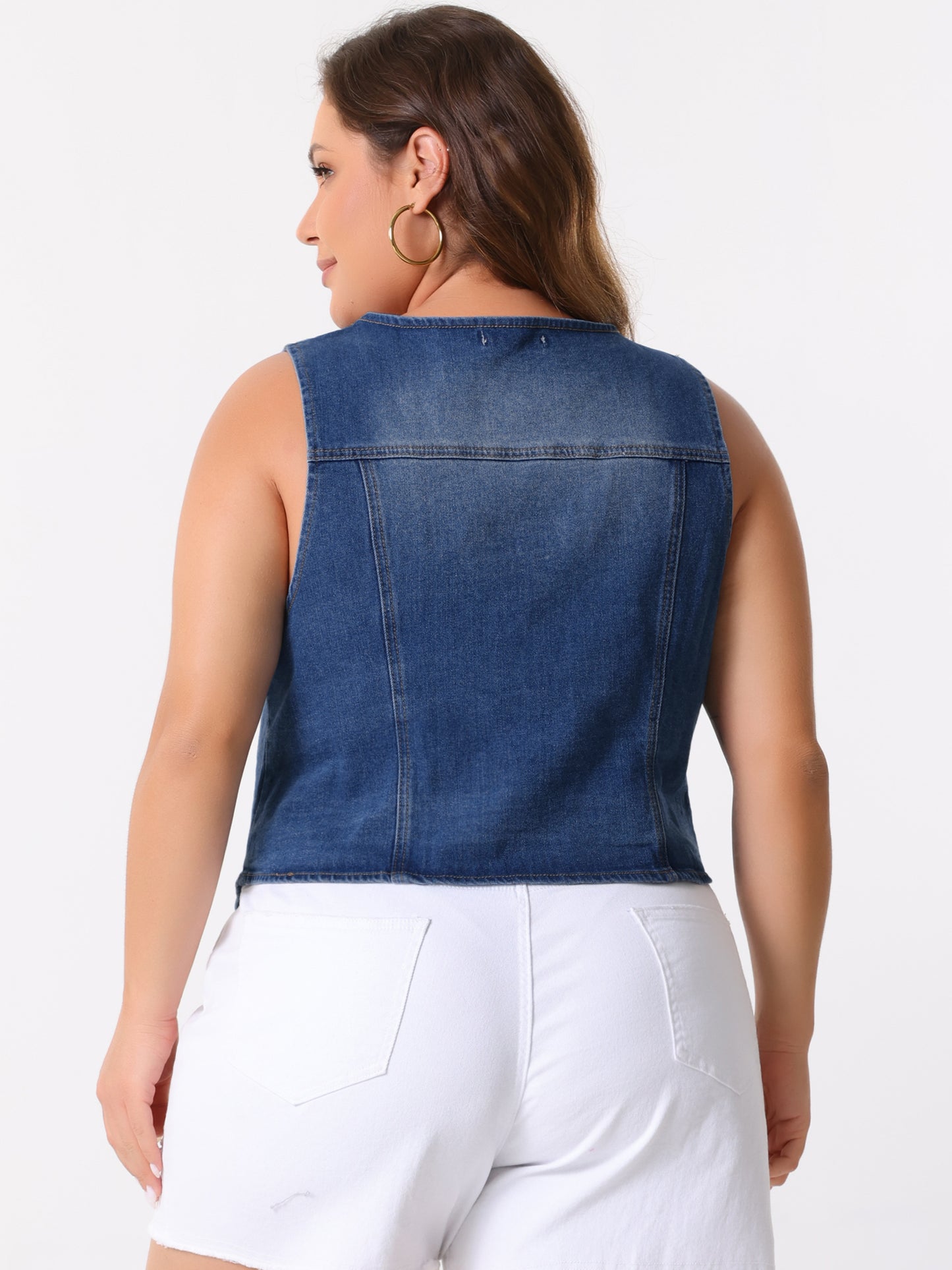 Women's Plus Size Denim Vest Sleeveless V Neck Washed Distressed Waistcoat Vests Jean Jackets