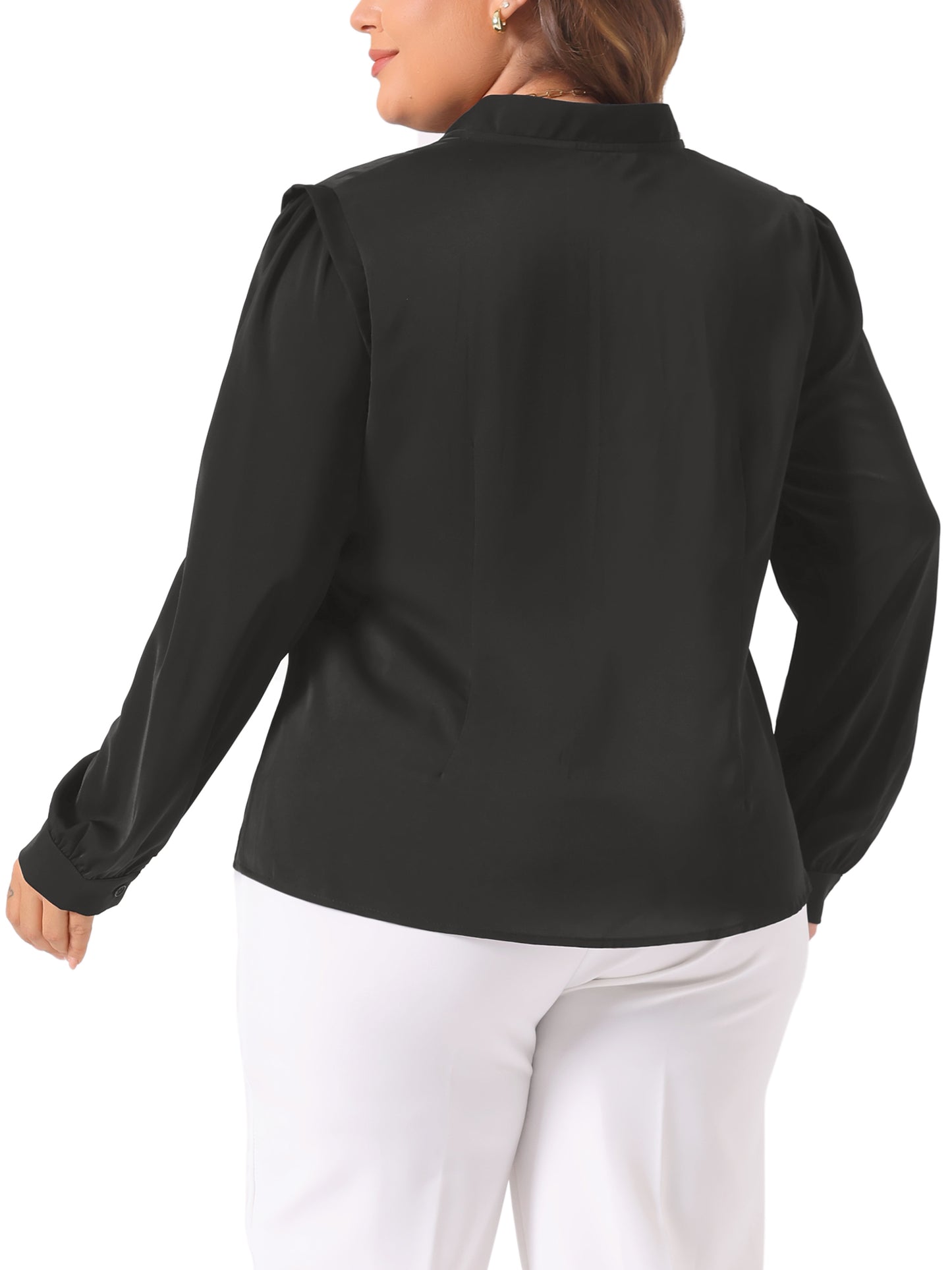 Women Plus Size Dressy Casual Shirts Button Up Notch V Neck Long Sleeve Work Office Top