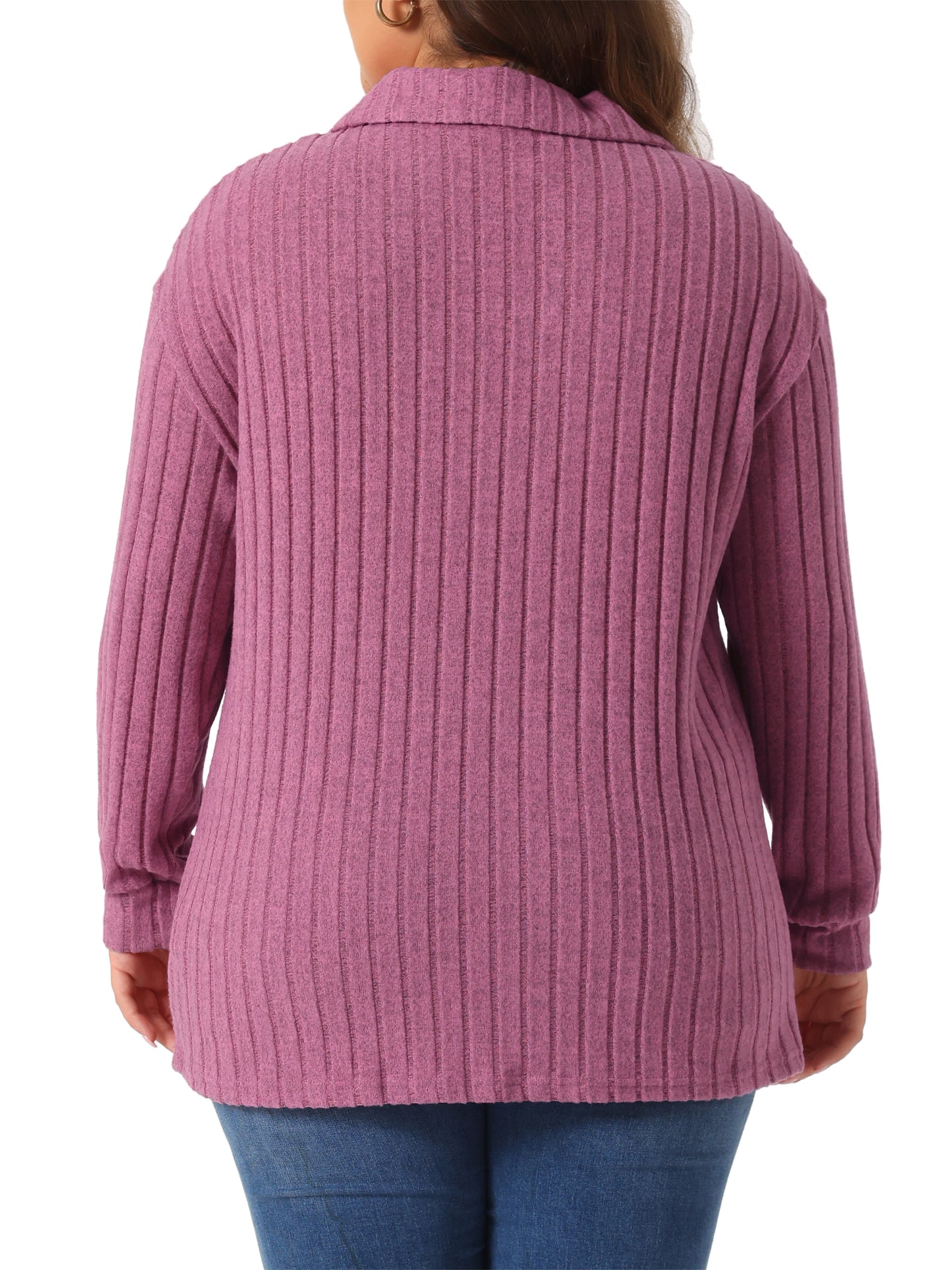 Women's Plus Size Loose Polo V Neck Long Sleeve T Shirts Casual Collared Ribbed Brushed Top Sweater
