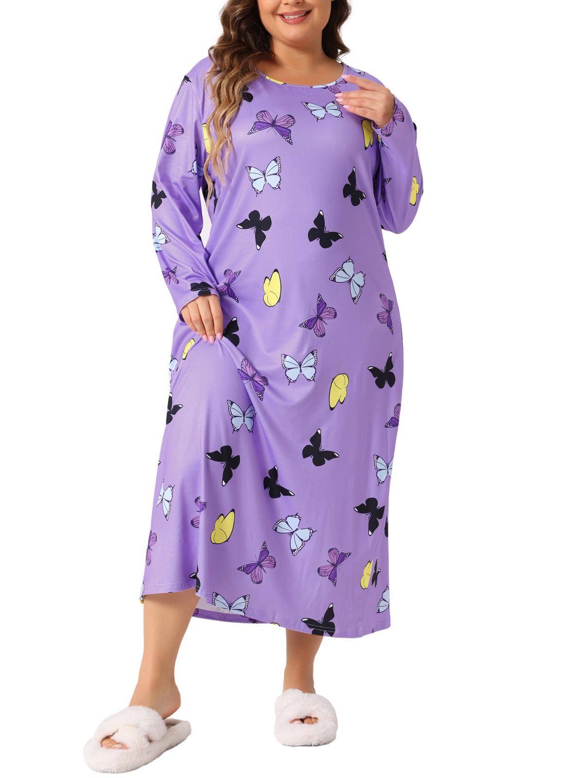 [PACK SALES] Women's Plus Size 2 Pieces Sleepwear Heart Pattern Crew Neck Long Sleeve Sleep Dress Casual Nightgown Pajamas