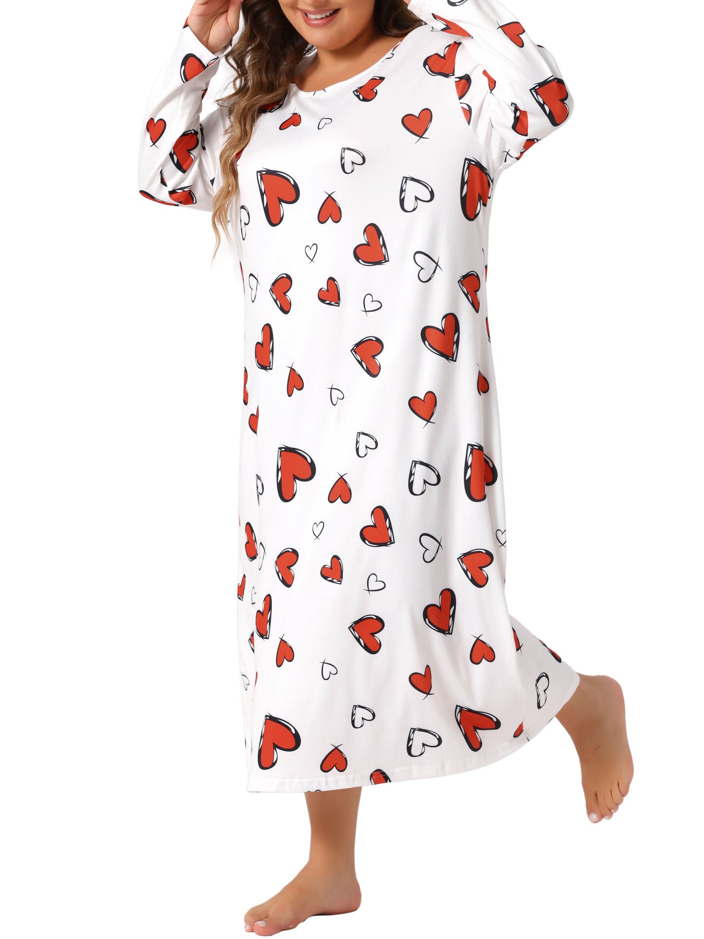 Women Plus Size Pajamas Crew Neck Long Sleeve Casual Print Sleep Dress