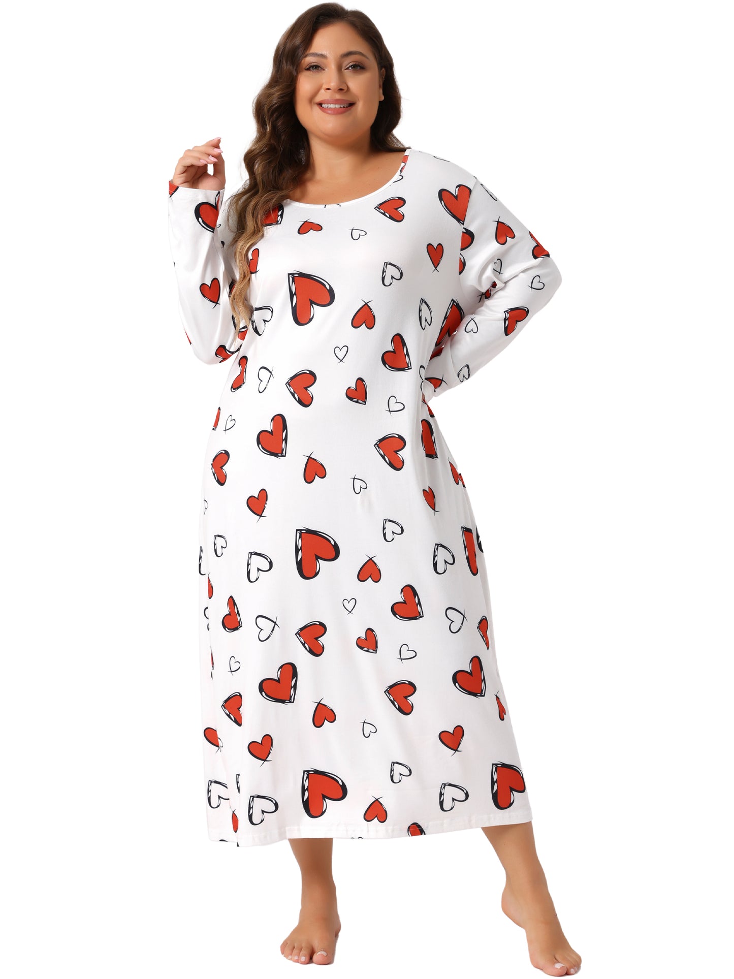 Women Plus Size Pajamas Crew Neck Long Sleeve Casual Print Sleep Dress