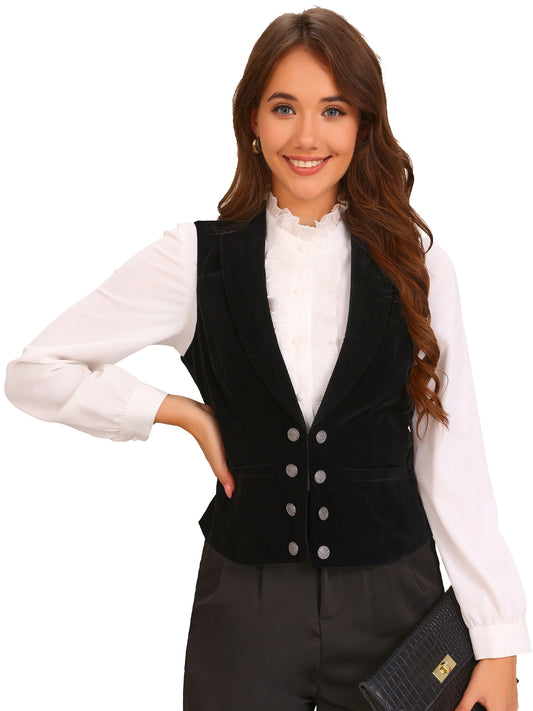 Women's Vintage Velvet Waistcoat Button Down Blazer Vest