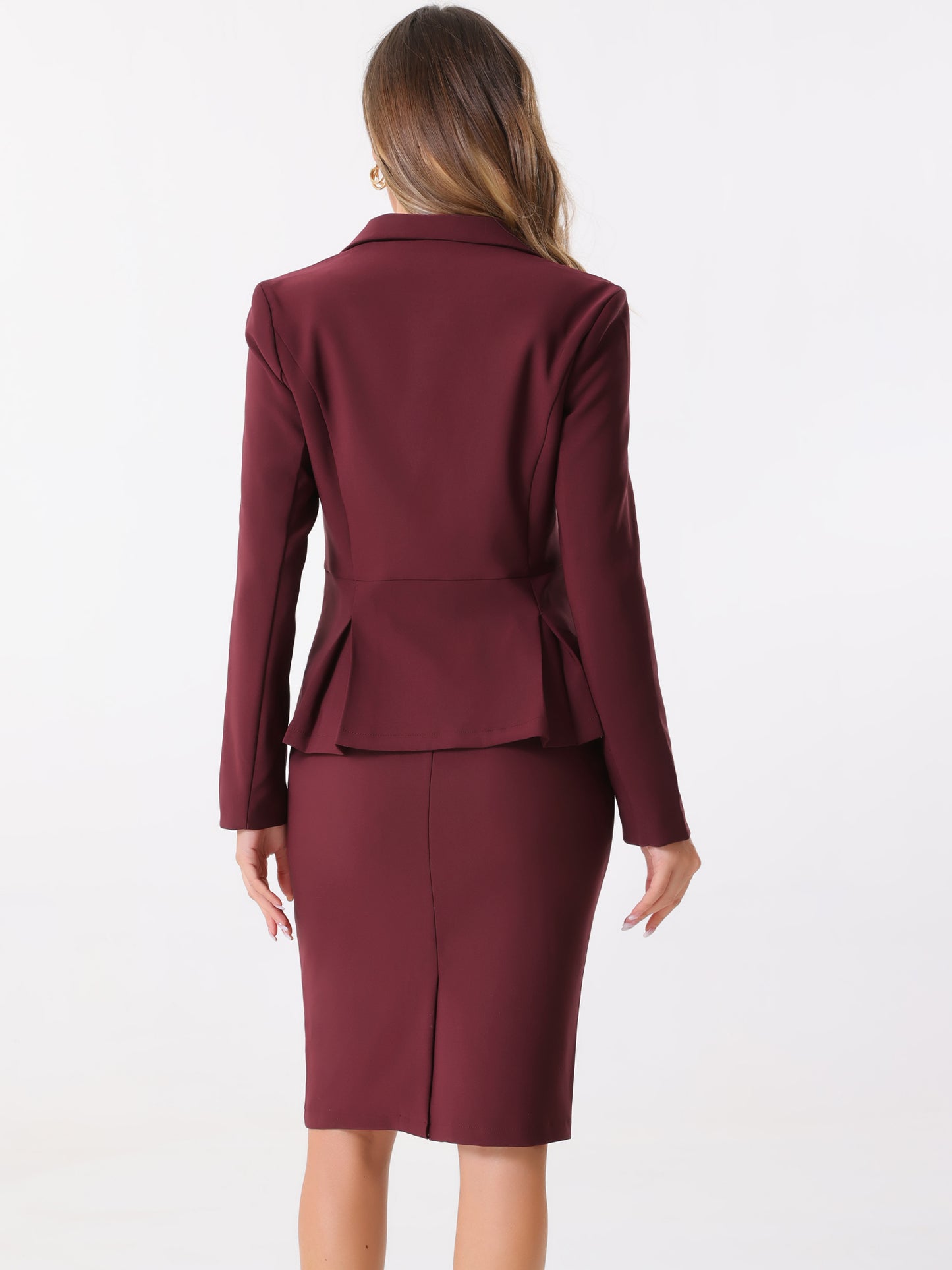 Women's 2 Piece Skirt Suit Set Formal Notched Lapel Peplum Blazer Pencil Skirt (Available in Plus Size)