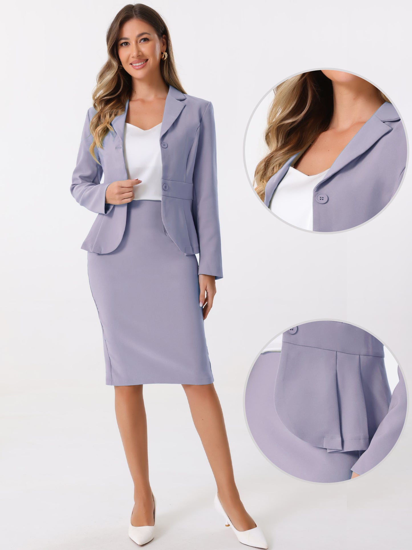 Women's 2 Piece Skirt Suit Set Formal Notched Lapel Peplum Blazer Pencil Skirt