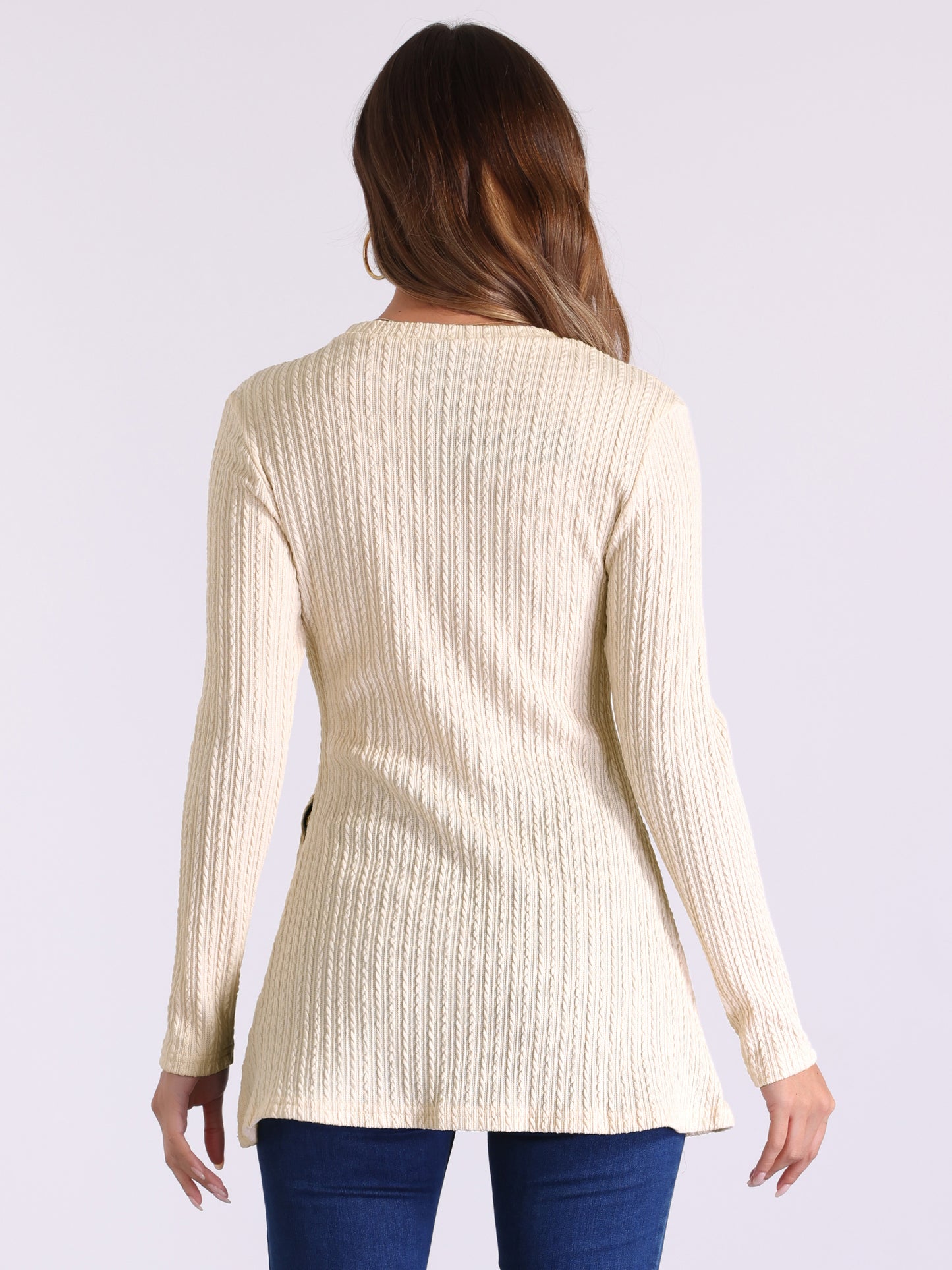 Women's Casual Long Sleeve Pullover Split Hem Crewneck Textured Tunic Top
