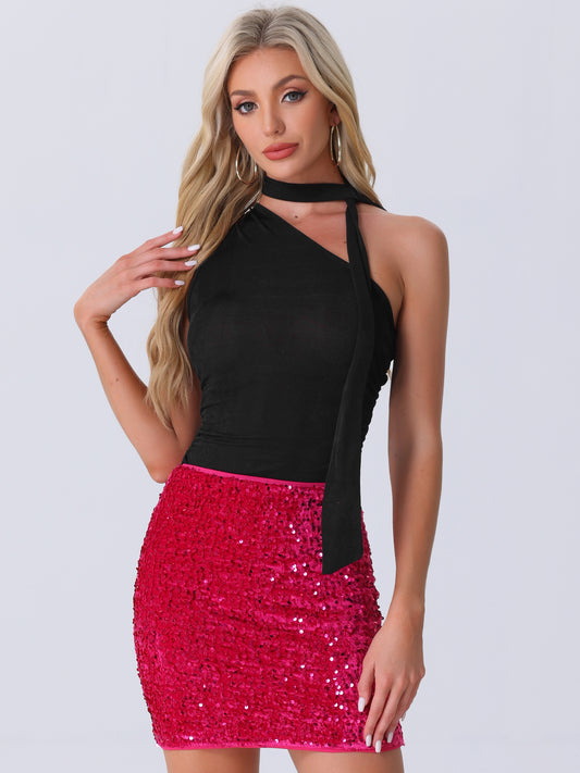 Women's One Shoulder Sleeveless Ruched Summer Crop Tank Top