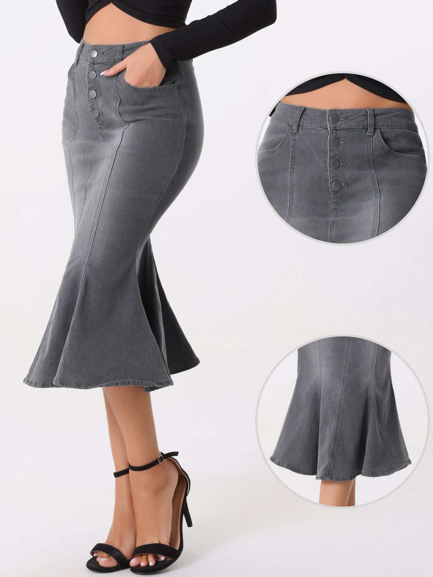 Women's Fishtail Denim Skirt Slim Fit Midi Skirts