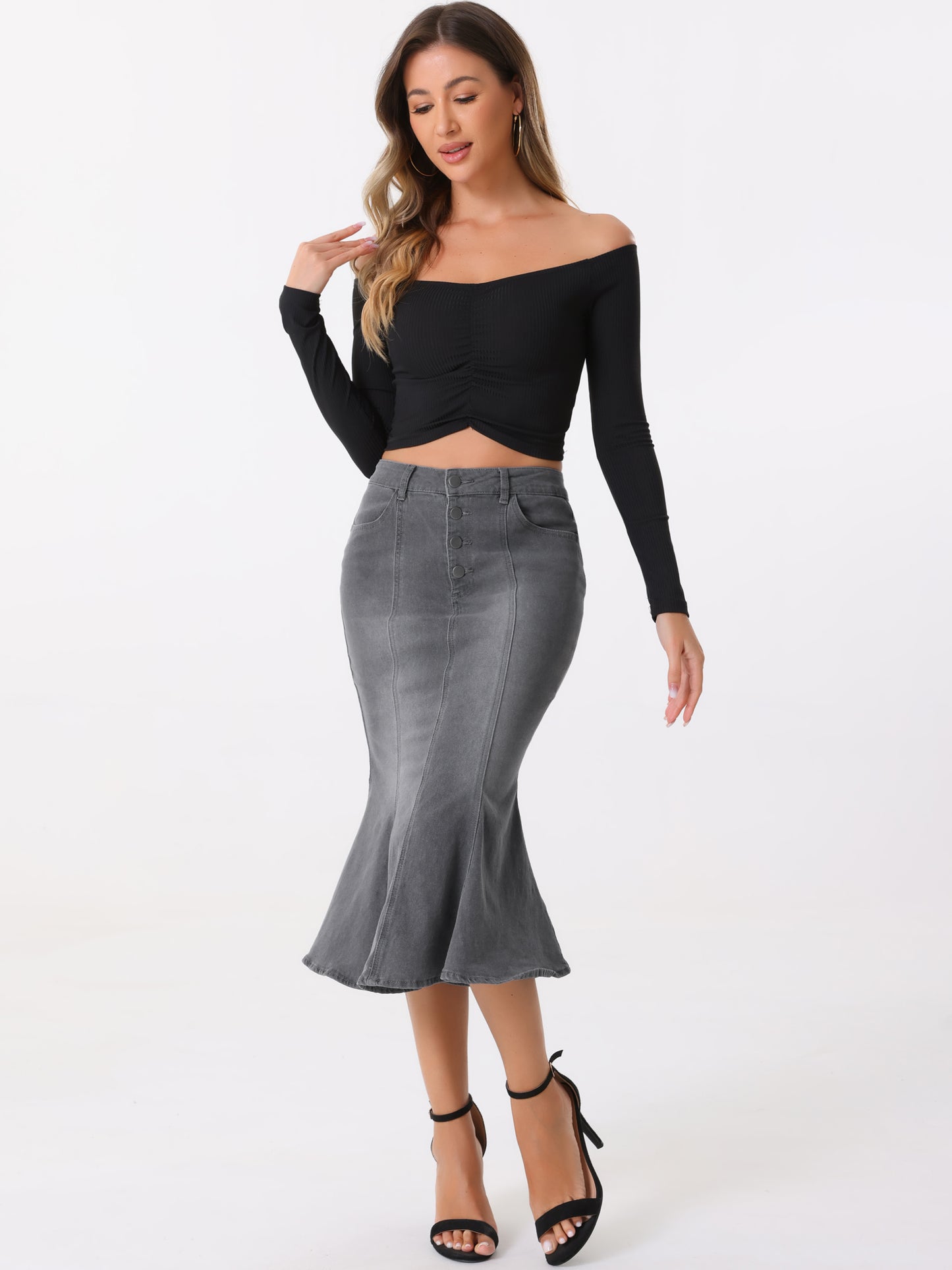 Women's Fishtail Denim Skirt Slim Fit Midi Skirts