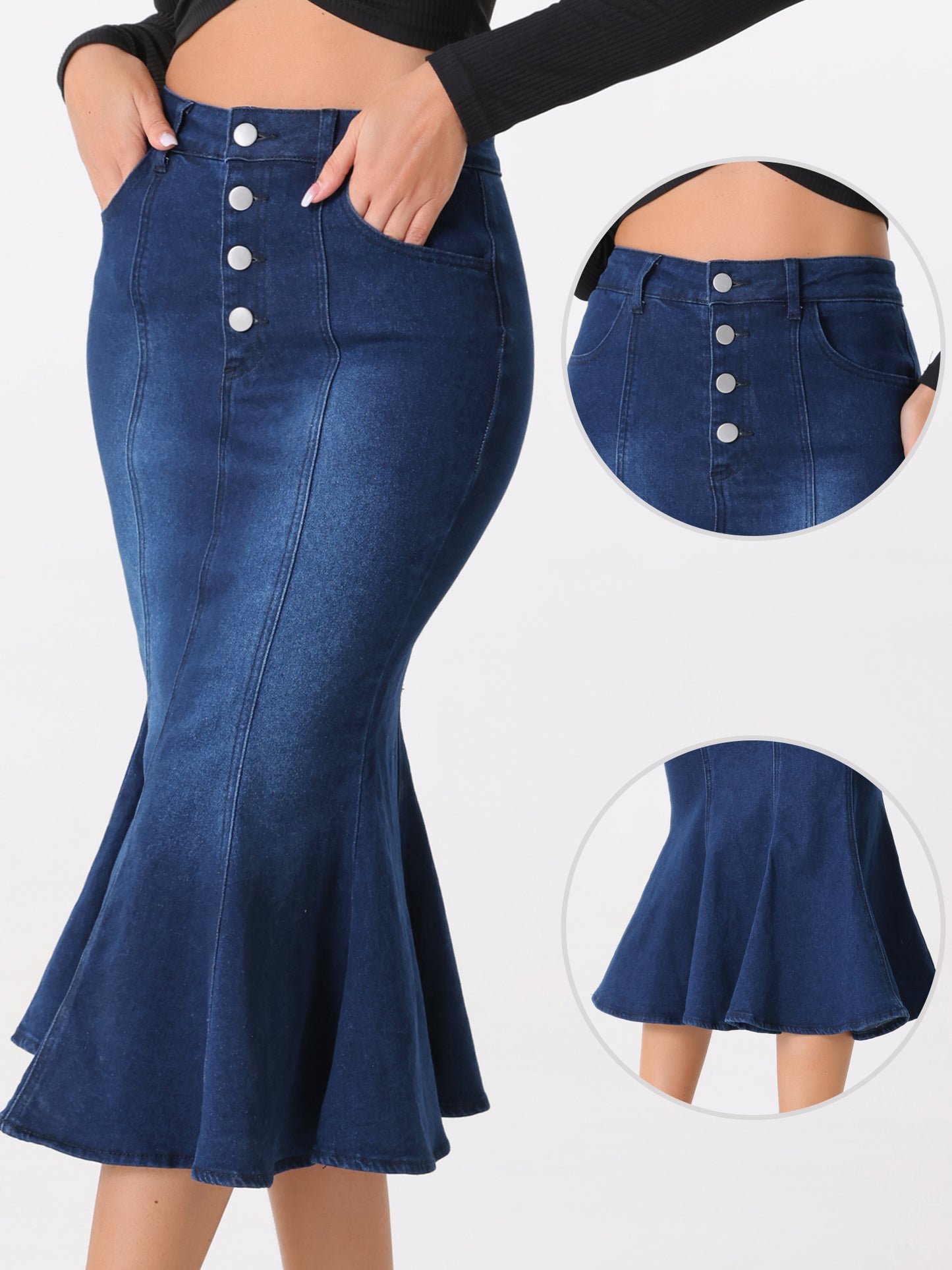 Women's Fishtail Denim Skirt Slim Fit Midi Skirts