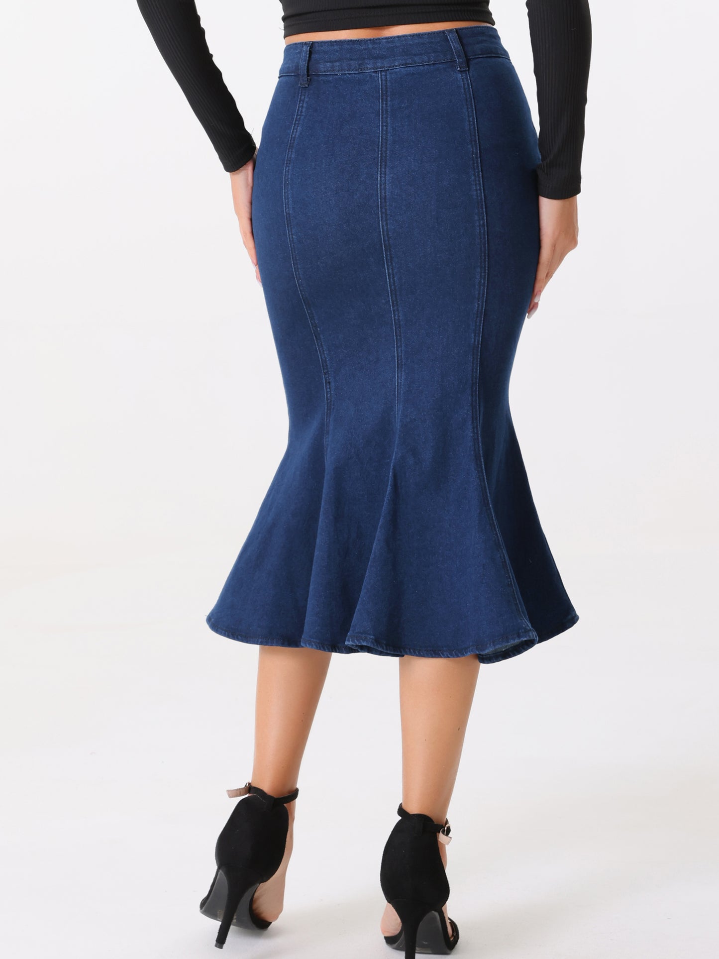 Women's Fishtail Denim Skirt Slim Fit Midi Skirts