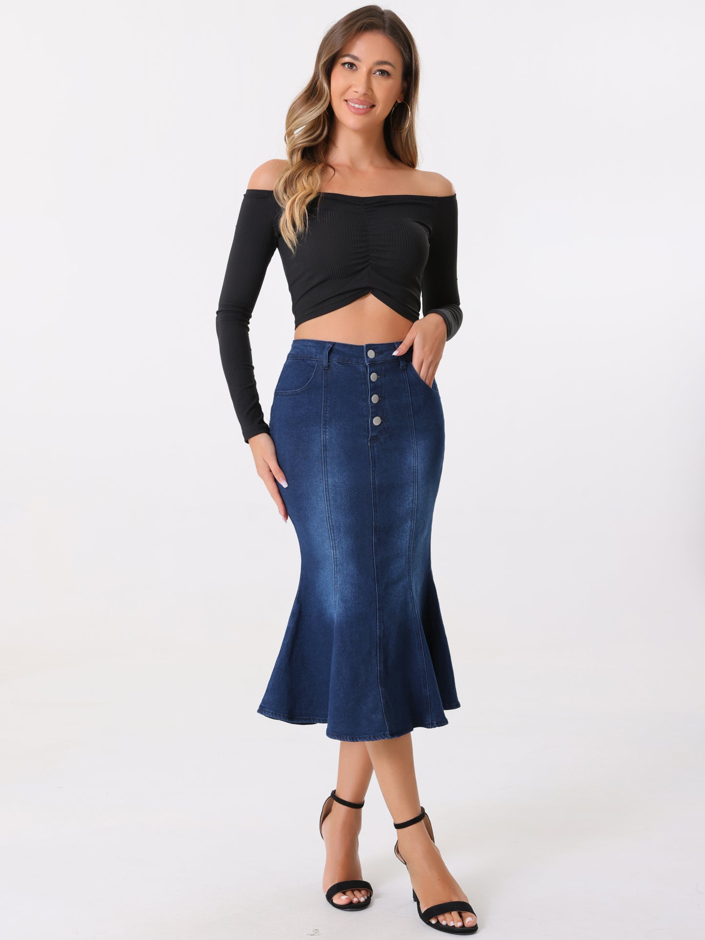 Women's Fishtail Denim Skirt Slim Fit Midi Skirts