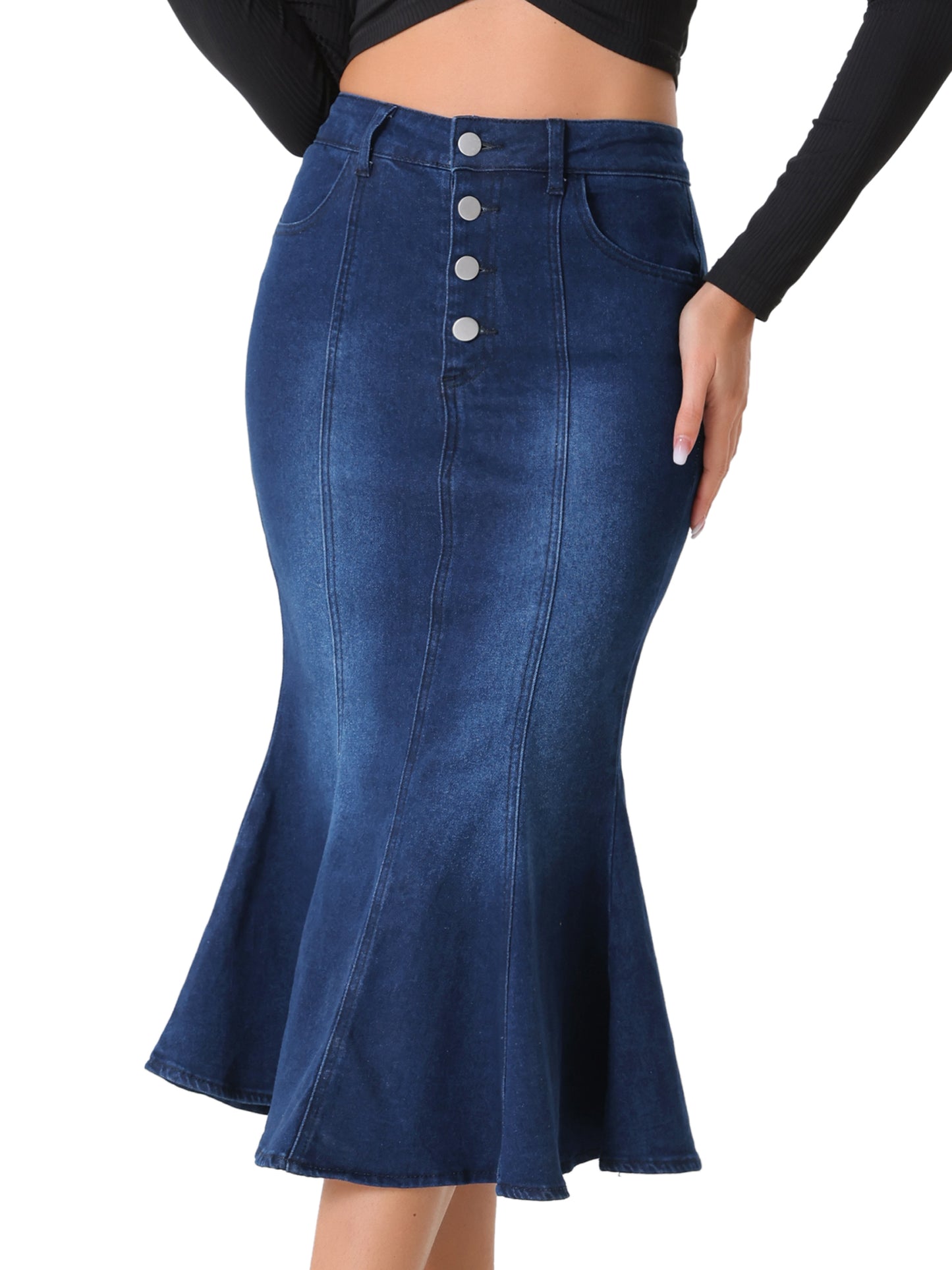 Women's Fishtail Denim Skirt Slim Fit Midi Skirts