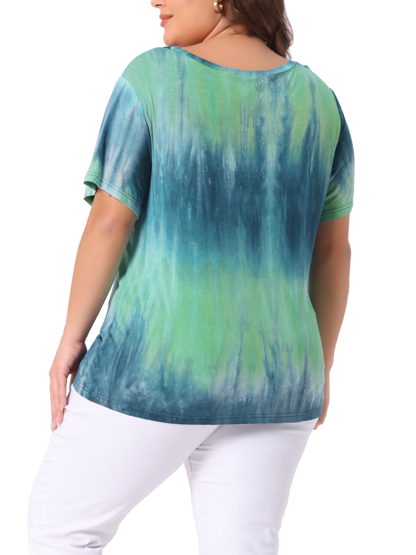 Women Plus Size Round Neck Short Sleeve T-Shirts Rainbow Tie Dye Tee Top