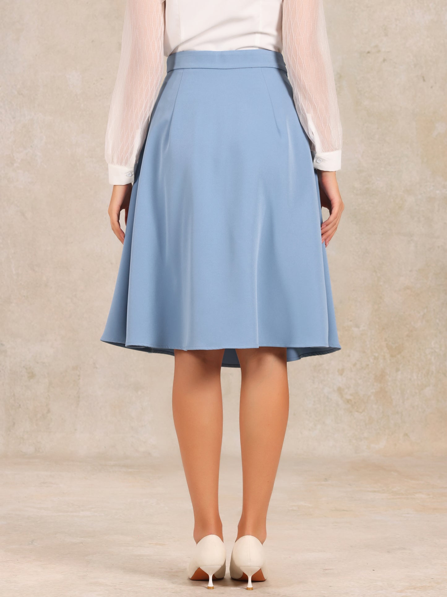 Falda plisada acampanada de cintura alta con botones decorativos para oficina informal para mujer